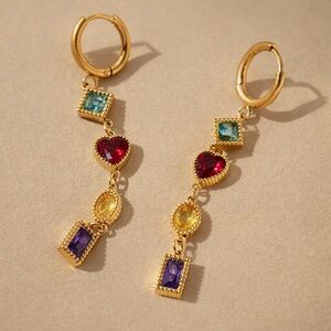 Multicolor Gemstone Dangle Earrings – 18K Gold Plated Stainless Steel